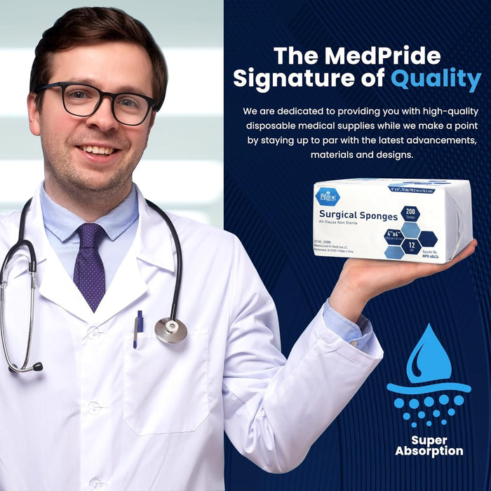MedPride Gauze Sponges – Non-Sterile – 3” x 3” – 12 Ply – 4,000 Total (20 Packs of 200)