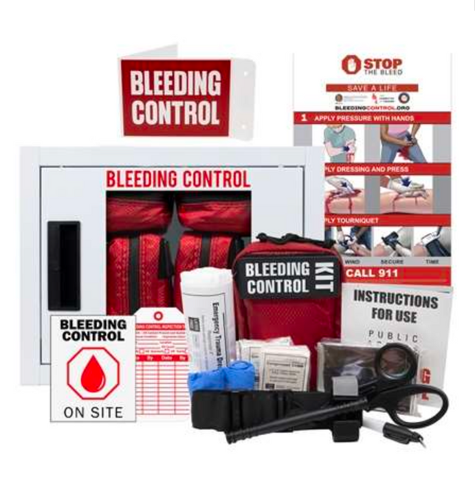 Kit de control de sangrado con gabinete (6 kits) que cumple con la ley AB2260 de California. CAT