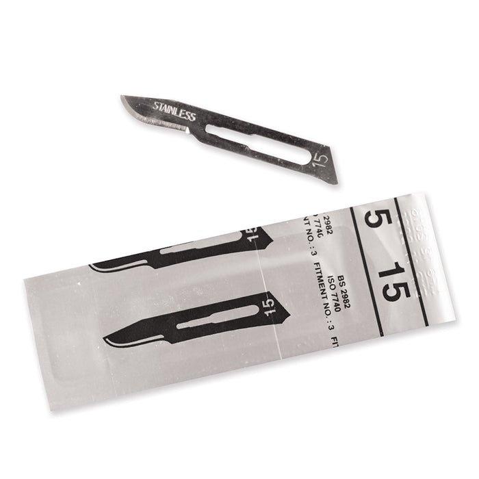 Surgical Blades – Stainless Steel, Sterile, Size #15 (100/Box)