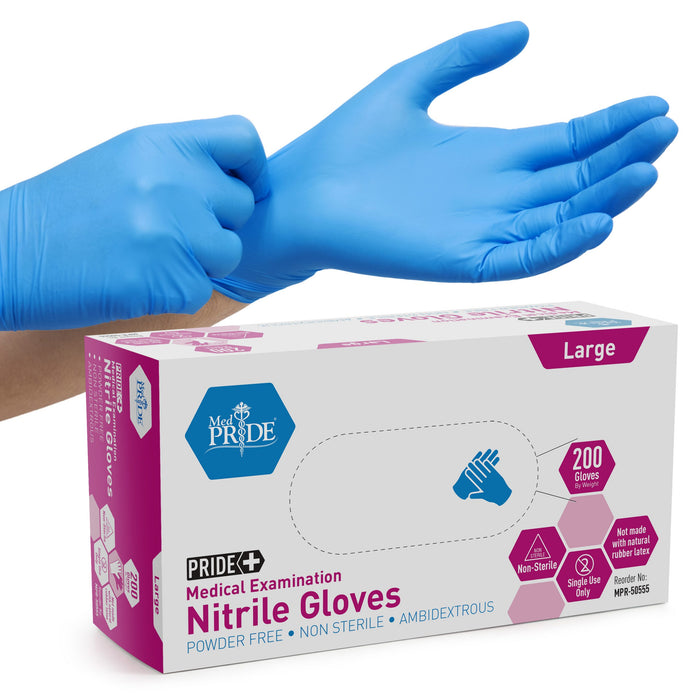 MedPride Nitrile Exam Gloves 4.3 Mil – Non-Sterile – Powder-Free – 10 Boxes of 200/Case (2,000 Count)