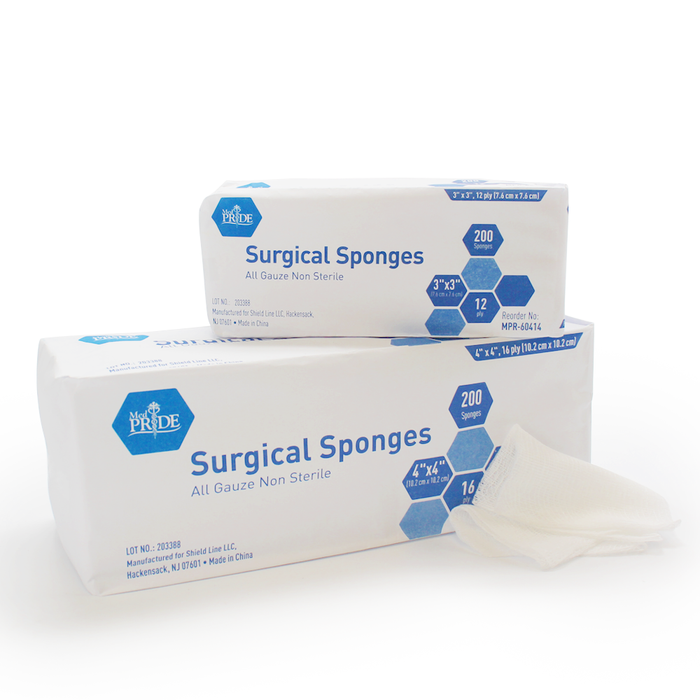 MedPride Gauze Sponges – Non-Sterile – 3” x 3” – 12 Ply – 4,000 Total (20 Packs of 200)