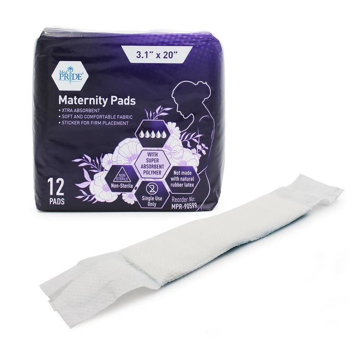 MedPride Individually Wrapped Postpartum Maternity Pads, 16 grams, 3.1" x 20", 24 Packs of 12 (288 count)