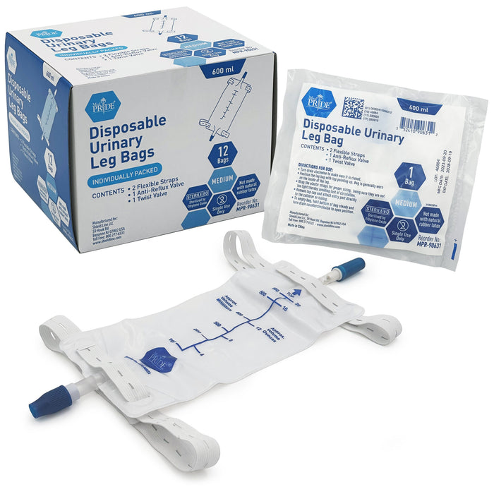 MedPride Urinary Drainage Bags, 600ml, Medium Sterile - 12/box, Case of 4 (48 count)