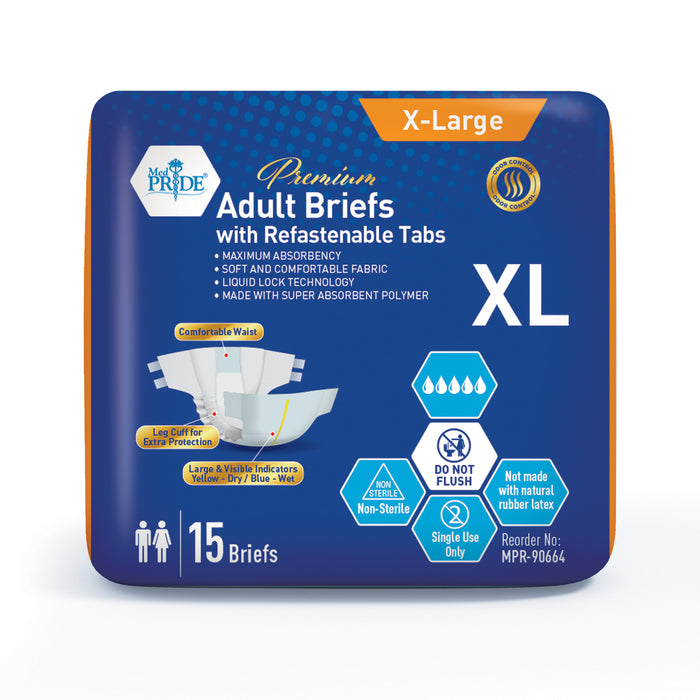 MedPride Adult Briefs with Refastenable Tabs, X-Large Size, 4 Packs of 15 (60 Count)