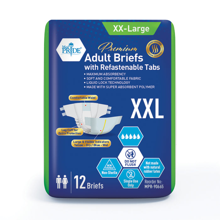 MedPride Adult Briefs with Refastenable Tabs, XX-Large Size, 4 Pack of 12 (48 count)
