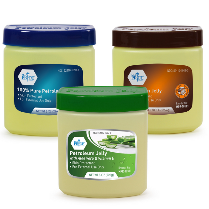 MedPride Petroleum Jelly Variety Pack – 8 oz Jars (Original, Aloe Vera & Cocoa Butter) – 3 Pack