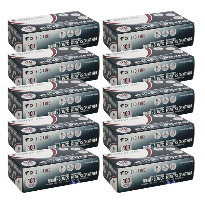 Shield Line Nitrile Exam Gloves – Powder-Free – Bi-Lateral Fit – 1,000/Case (10 Boxes of 100)