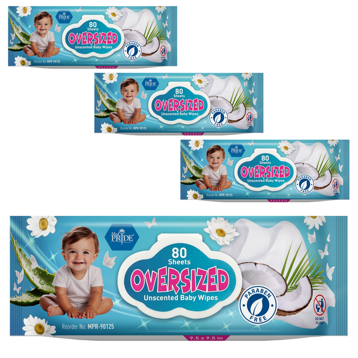 Oversized Baby Wipes – Unscented – 960/Case (12 Packs of 80)