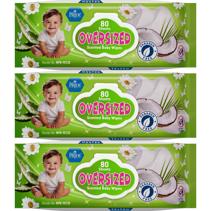 Oversized Baby Wipes – Scented – 960/Case (12 Packs of 80)