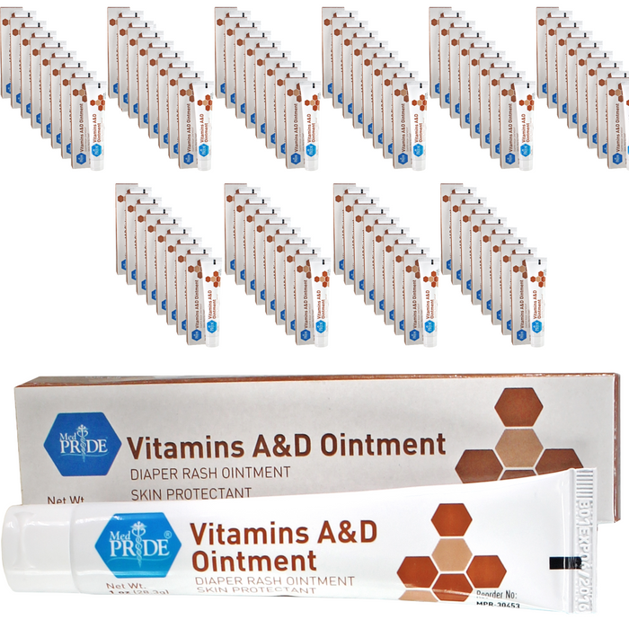 Multiple tubes of Vitamins A&D Ointment with packaging on a white background