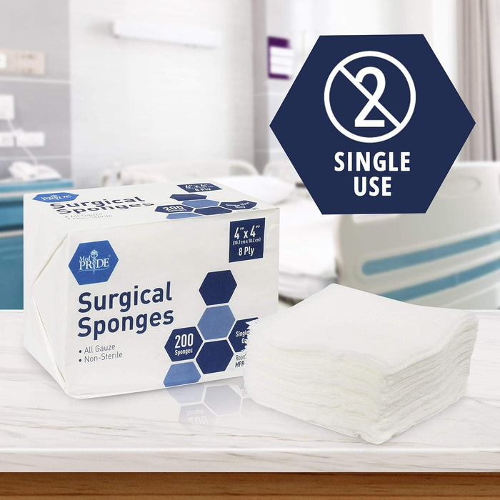MedPride Gauze Sponges – Non-Sterile – 4” x 4” – 8 Ply – 4,000 Total (20 Packs of 200)