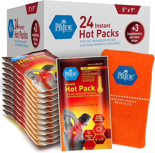 MedPride instant hot packs with packaging on a white background