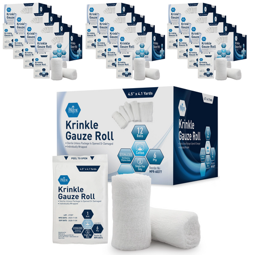 Krinkle Gauze Rolls with packaging on a white background