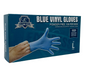 Box of blue vinyl gloves with Empress branding on a white background