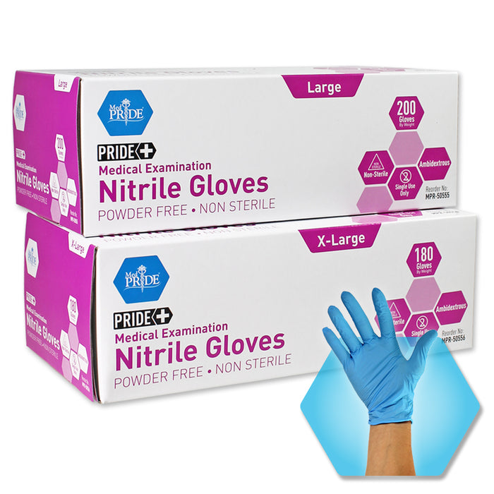 MedPride Nitrile Exam Gloves 4.3 Mil – Non-Sterile – Powder-Free – 10 Boxes of 200/Case (2,000 Count)