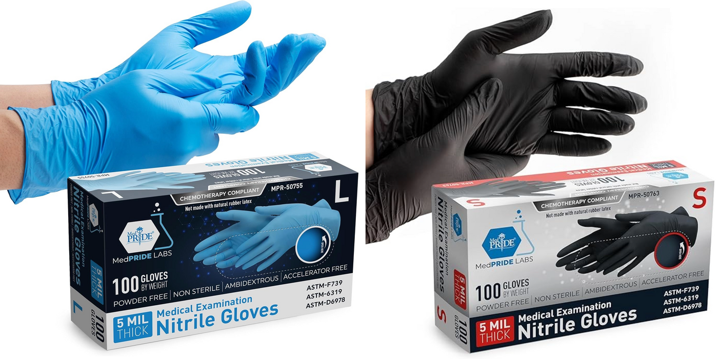 Ultimate Blue/Black Nitrile Gloves | 5 Mil | Powder-Free, Latex-Free, Exam Grade | Medical, Lab, Food Service, Tattoo, Cleaning, Dental, Chemotherapy Compliant – 1,000/Case (10 Boxes of 100)